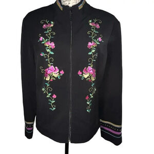 Nancy Bolen, size Large Embroidered Sequined zip stretch vintage lined Shacket